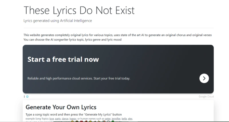 These Lyrics Do Not Exist - AI Tool Preview