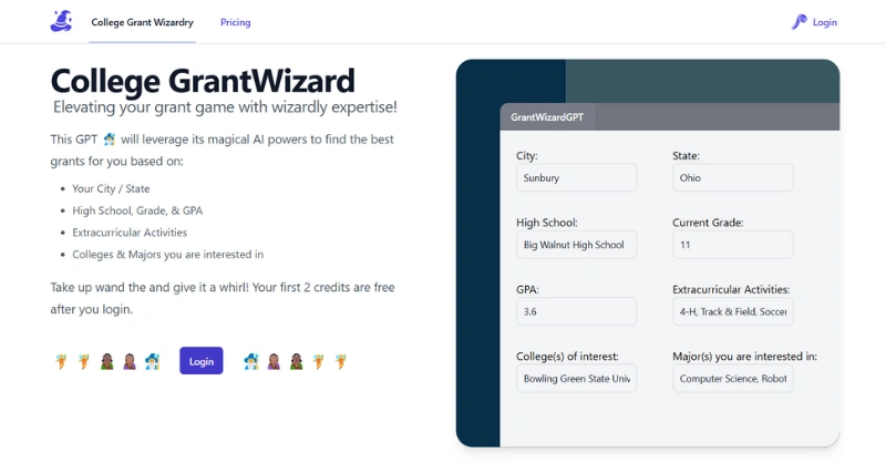 CollegeGrantWizard - AI Tool Preview