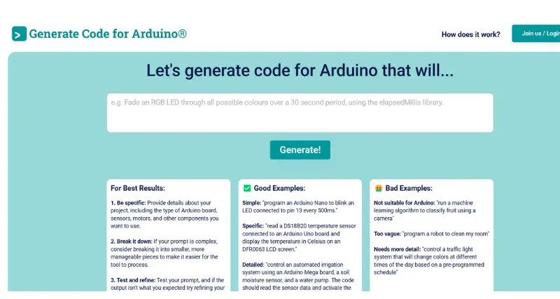 Generate Code for Arduino - AI Tool Preview