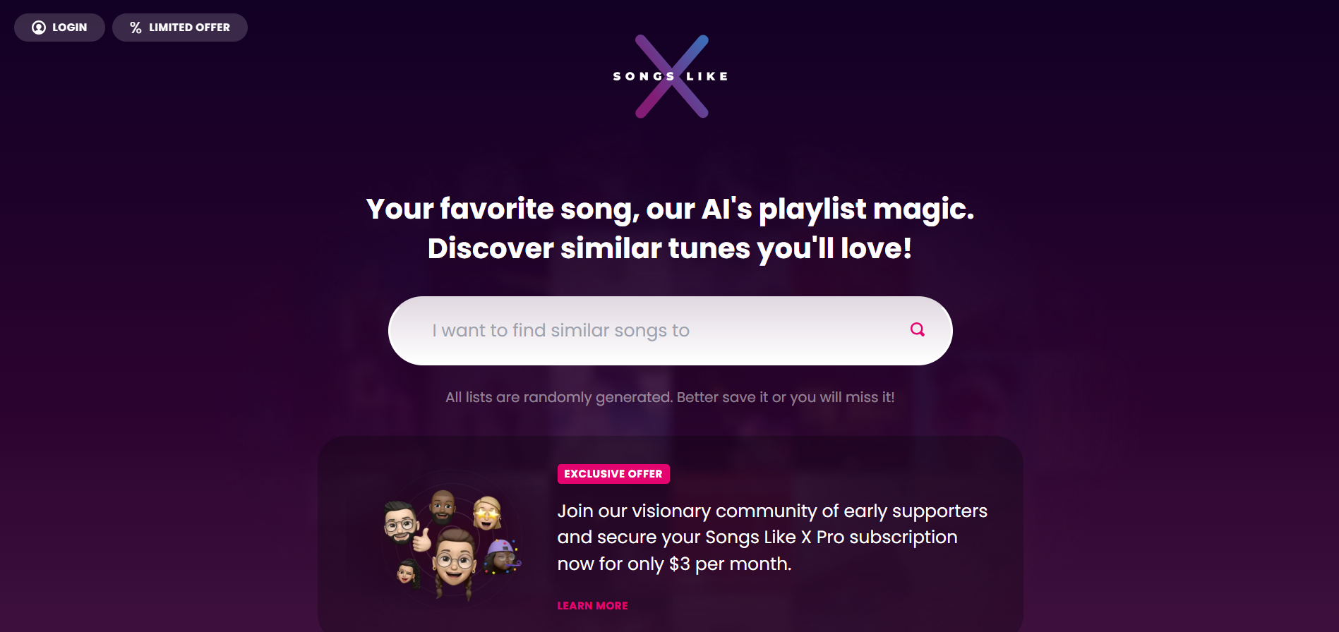 Songs Like X - AI Tool Preview