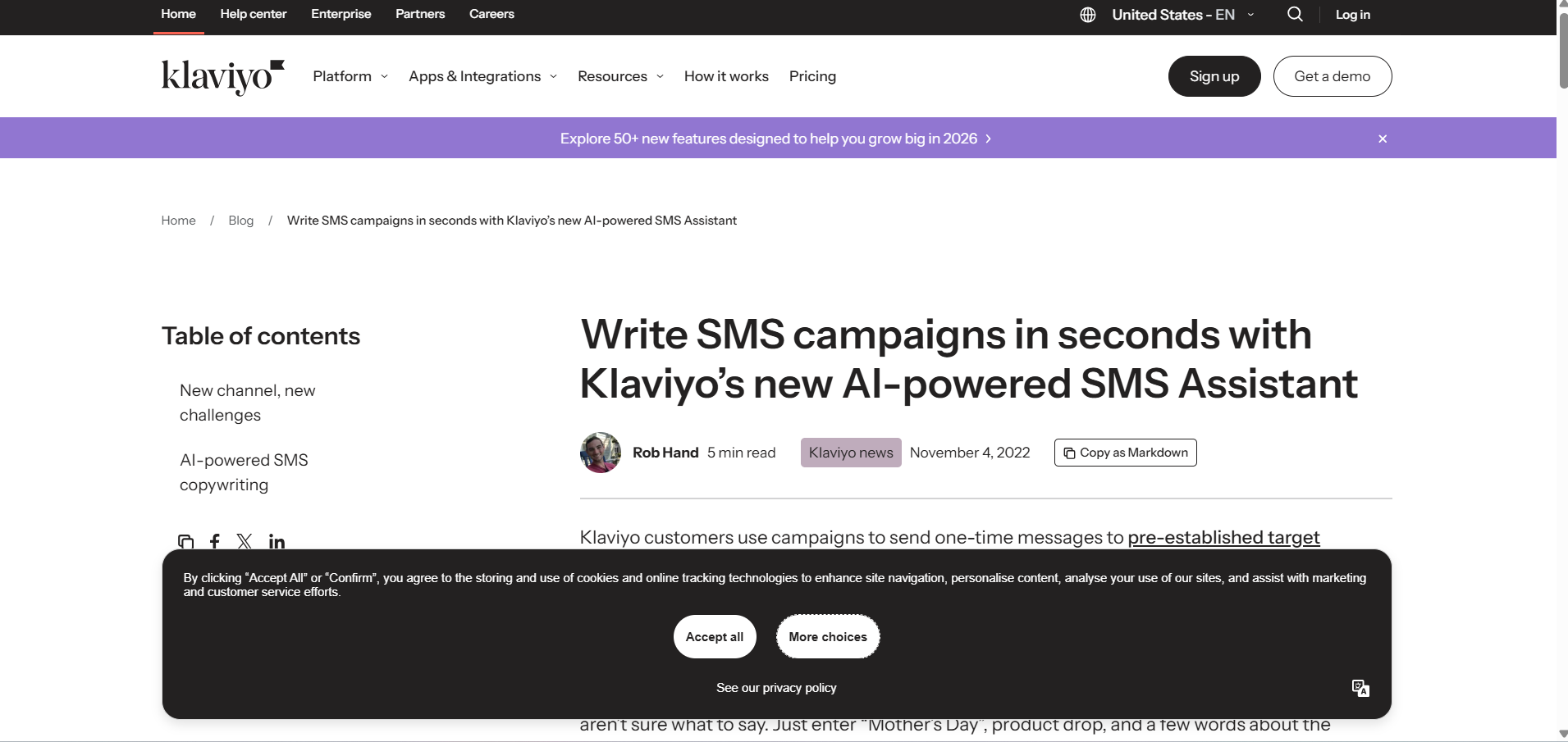 Klaviyo SMS Assistant - AI Tool Preview